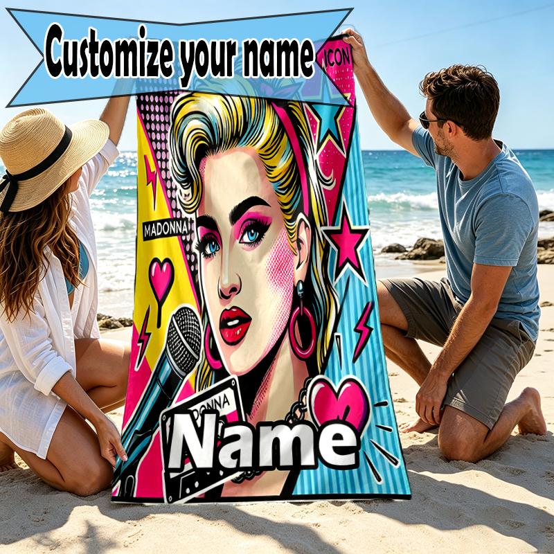 Personalisierter Marilyn Monroe Strandtuch mit individuellem Namen, für Reise, Camping, Strandparty, Heimdekoration, Geburtstagsgeschenk für Familie & Freunde