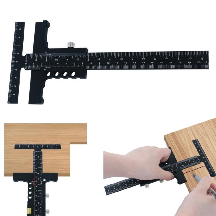 Woodworking T Ruler Scriber Gauge Carpentry Scriber Aluminum Sliding Scribing Ruler Multifunctional Measurement Tool