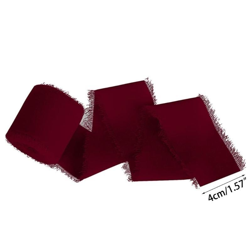 Ribbon for Wedding Invitation Bridal Bouquets Decor Gift Wrap, 1.57InX5.46Yd Handmade Fringe Silk Ribbon