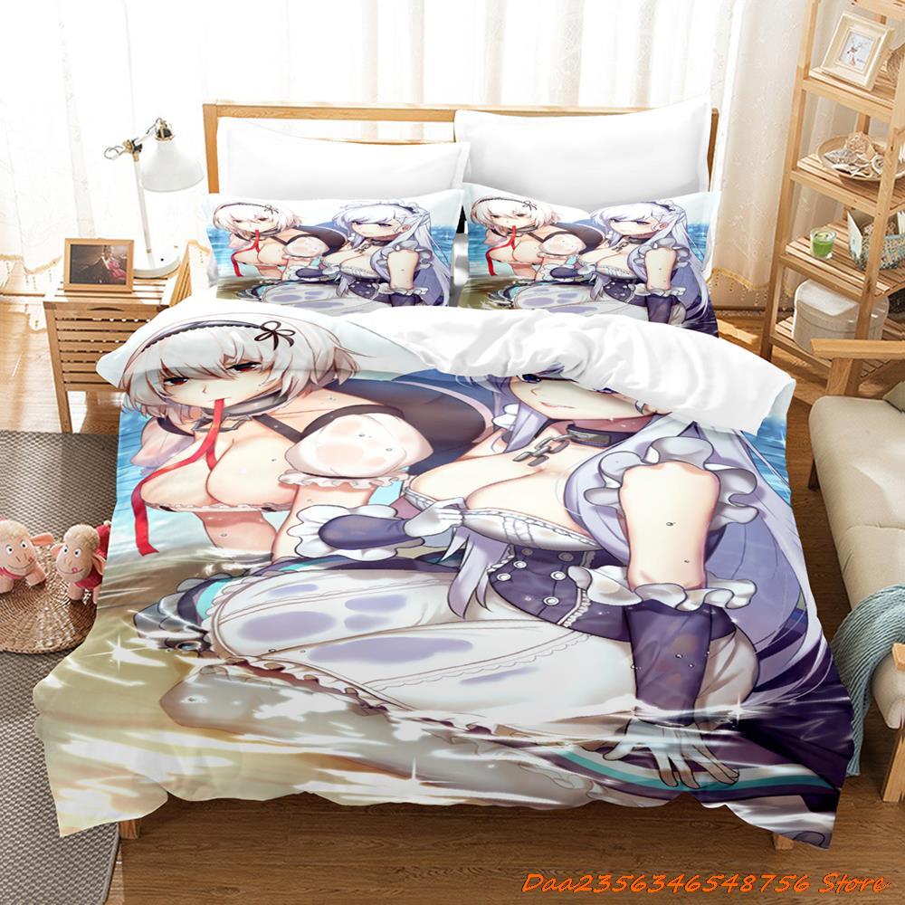 Sexy Azur Lane Sirius Beding Set Carton Anime Thre-piece Set Adult People Kid Bedrom with Soft Fabric Duvetcover Sets 3D Kawai Girl Game Bed Set