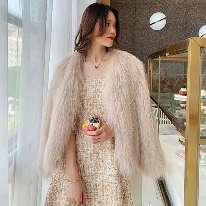 Cappotto in finta pelliccia di visone corto da donna 2 autunno e inverno nuovo pelo lungo peluche alla moda top da donna vestibilità attillata