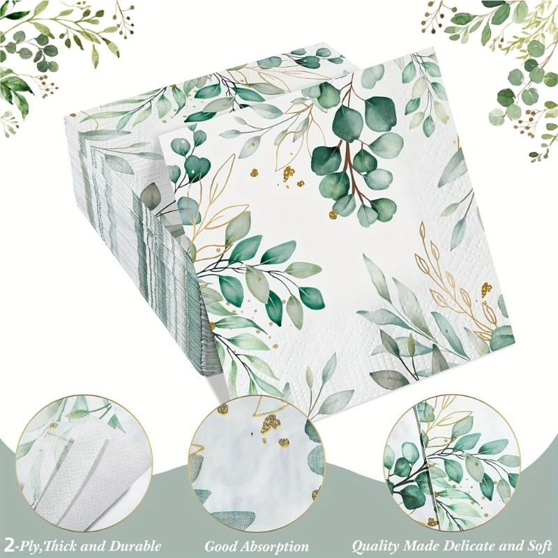 Biodegradable Decorative Leaf Designs Paper Napkins High Absorbency Gentle Skin Friendly for Event