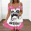 Women Adjustable Strap Plus Size Dress Romantic Flower Printed Flowy Summer Sundress