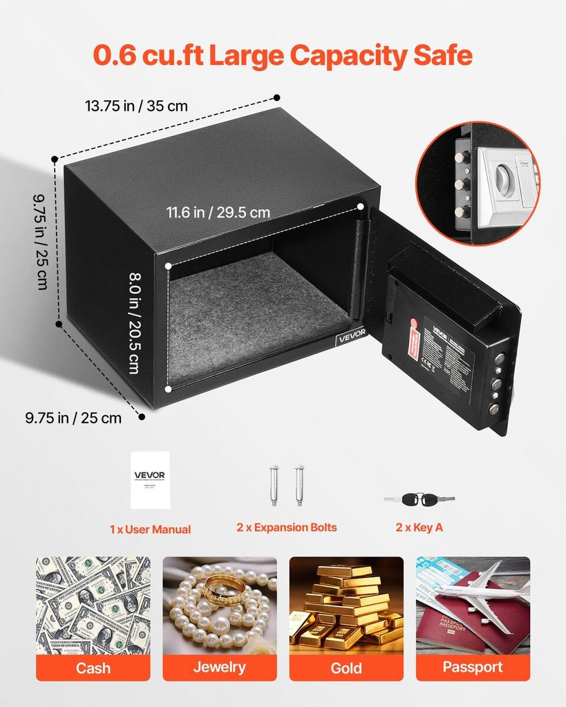 0.6 Cubic Feet Drop Safe, Drop Slot Safe Box with Password and Turn Knob, Heavy Duty Compact Cash Depository Box with a Front Lock Slot for Cash, Bank