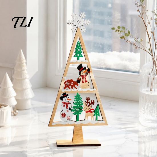 Desktop Christmas Ornament Wooden Tabletop Tree Decor, Hollow Xmas Ornament, Farmhouse Centerpiece for Holiday Party Home Decoration, Gift Handmade