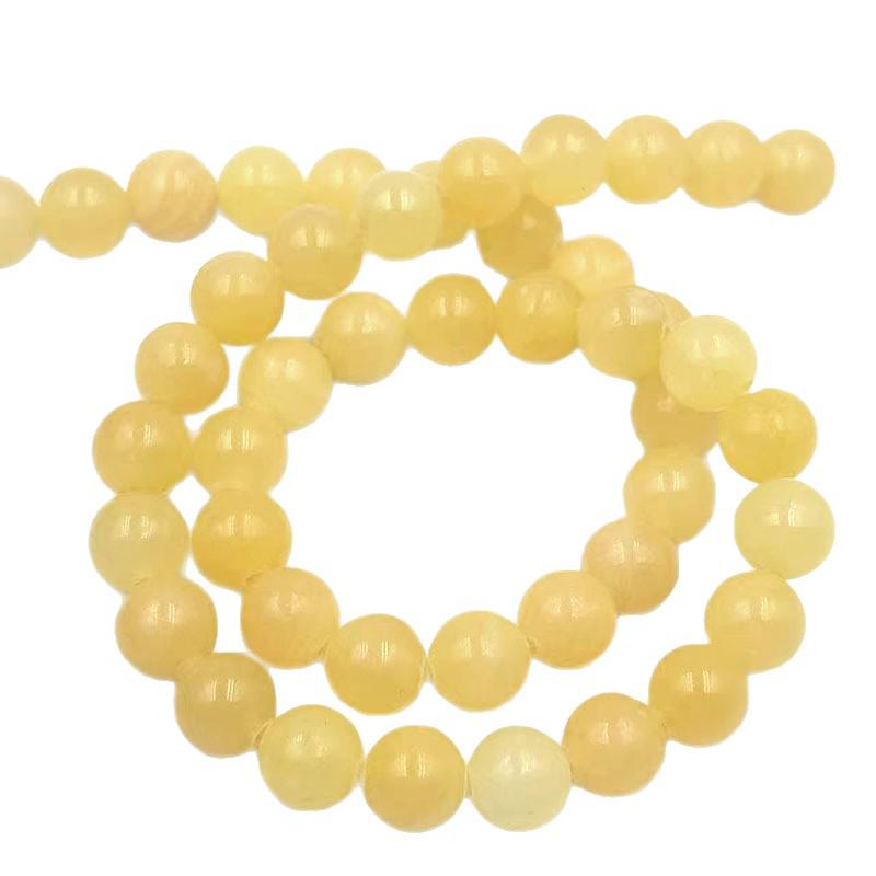 Natural A-Grade Beige Jade & Honey Chalcedony Bead Bracelet with Yellow Porcelain Accents and Tassel