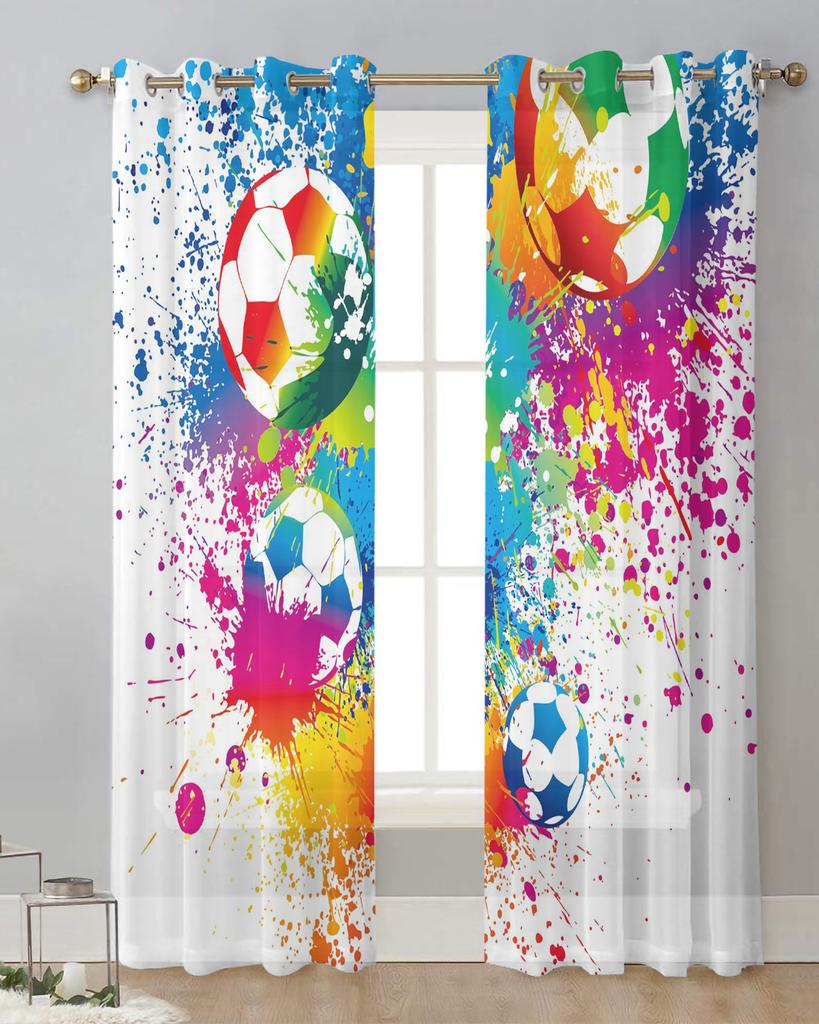 Colorful Football Paint Art Soccer Sheer Curtains for Living Room Decoration Window Curtains Kitchen Tulle Voile Curtains