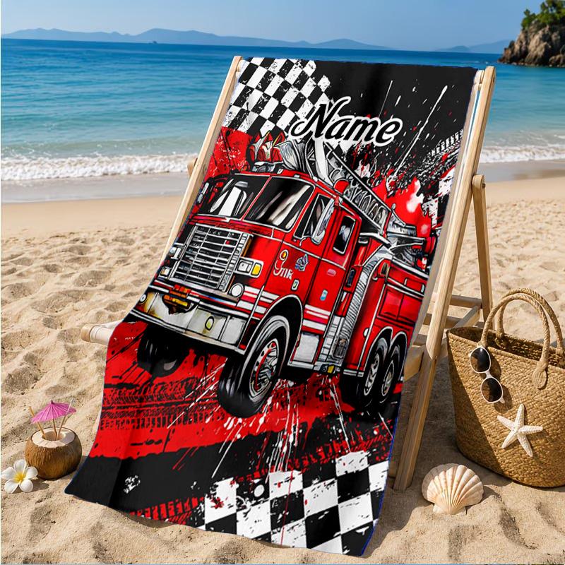 Personalisierbares Strandtuch mit Cartoon-Bagger, Mikrofaser-Strandtuch, Leicht und Schnelltrocknend, für Sommerreisen, Schwimmbad-Geschenk
