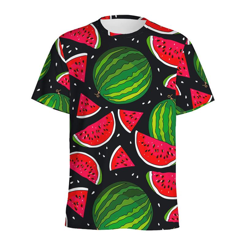 Summer Round Neck 3D Watermelon Pattern Print Top Fashionable Casual Short Sleeved Men's T-shirts