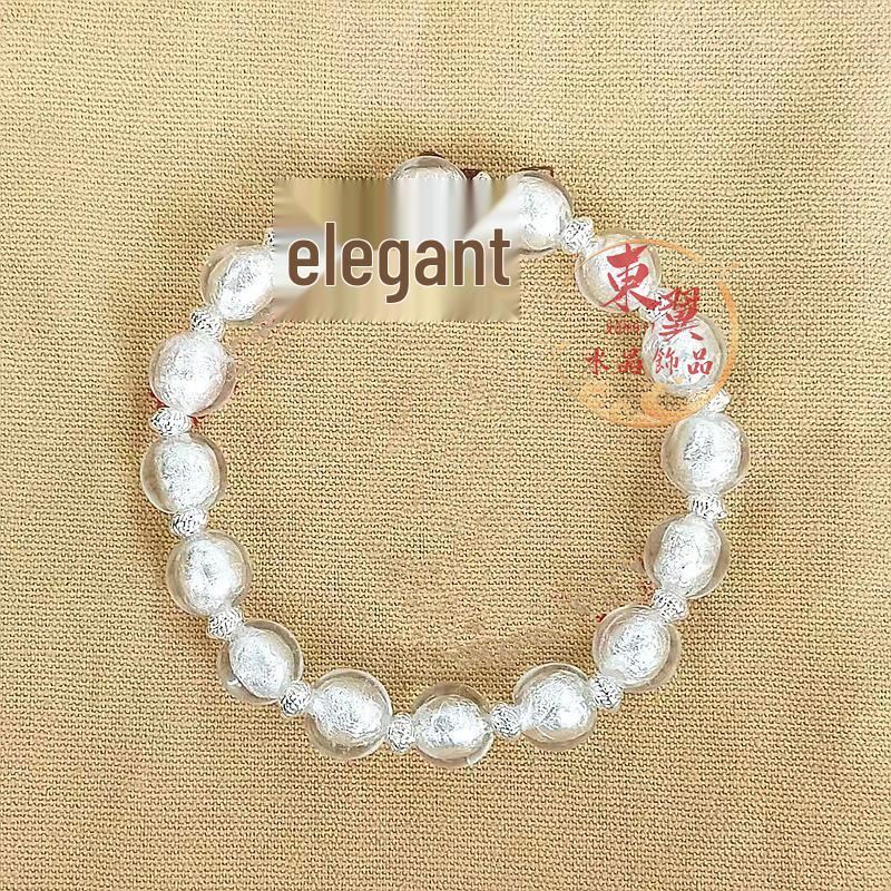 Live Broadcast Scenic Silver Foil Transfer Bead Women s Bracelet with Ash Porcelain Glaze and Gold Foil Panjiayuan Ornaments