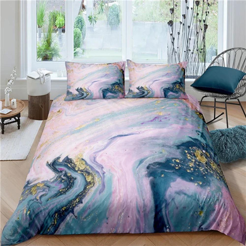 Chic Marble Duvet Cover Microfiber Mint Gold Glitter Turquoise Bedding Set Abstract Aqua Blue Quilt Cover Single Twin Full Size