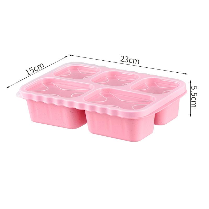 Weizenstroh Quadratische Fünf-Fächer Lunchbox Outdoor Tragbare Bento Box Snackteller Snack-Obstbox