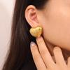 French Retro Vintage Heart Earrings: Gold-Plated Titanium Steel with Simple Texture Design for Women