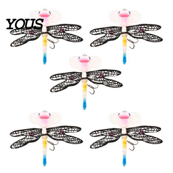 Bionic Dragonfly Lures 5Pcs 7.5cm/6.2g Fishing Lure with Hooks, Topwater Floating Hooks Bait, Realistic Insect for Bass Trout Set