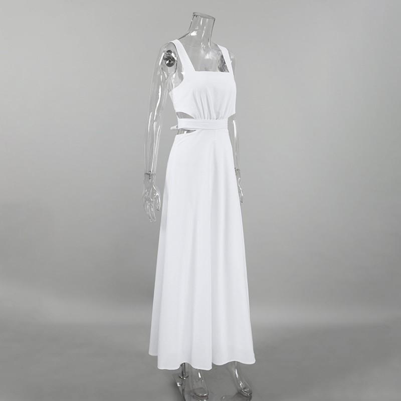 2026 French Elegant White Maxi Dress Hollow Out Backless A Line Sleeveless Vacation