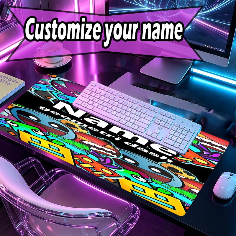 Custom Name Personalized Geometry Dash Pattern Mousepad, Laptop PC Desk Mat, Decorative Desk Mat for Home Keyboard Pad Gift