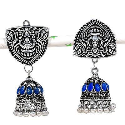 Natur Indischer Look Jhumki Edelstein Silber Tribal Bali Ohrring 2.05" i6J81
