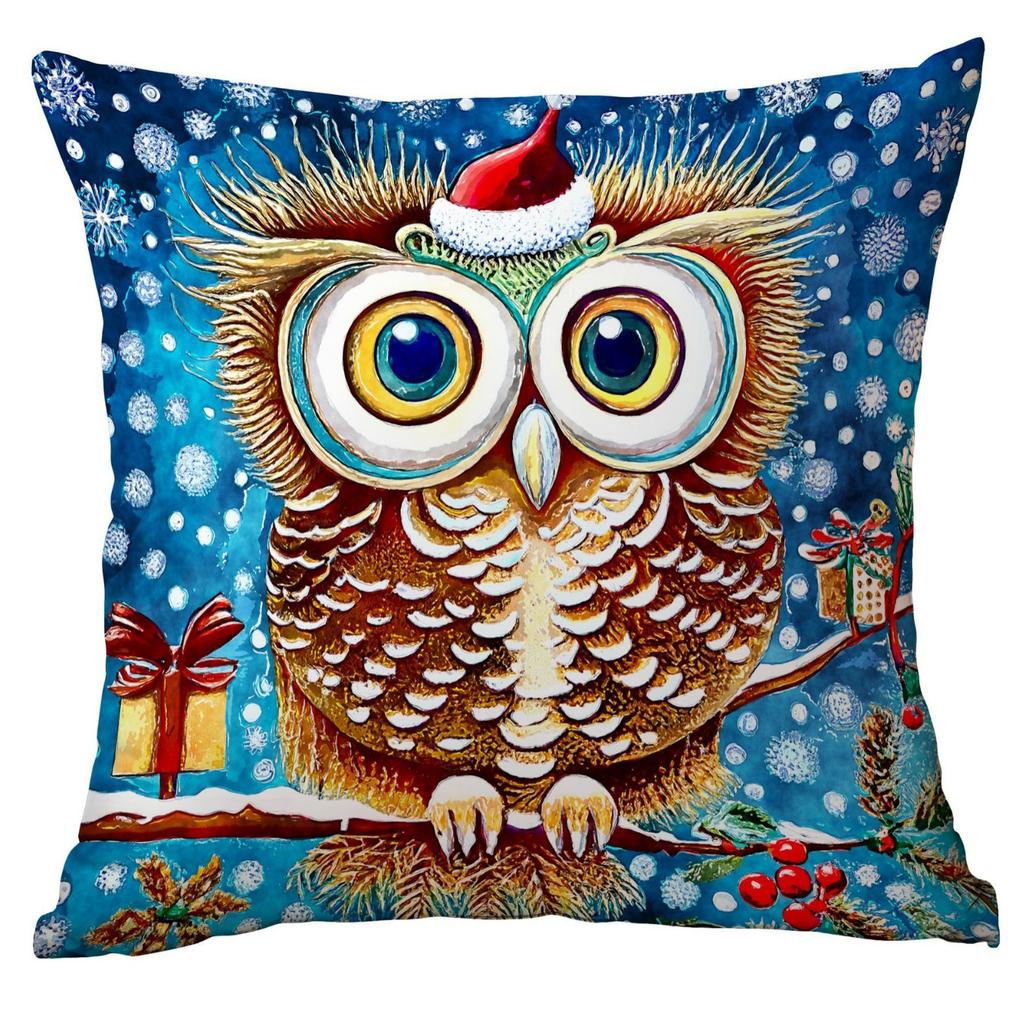 New Christmas Pillowcase Christmas Watercolor Owl Watercolor Cartoon Home Living Room Sofa Cushion