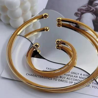 Sand Gold Plated 24K Mesh Multi-Layer Open Bracelet Collar Set Men'S And Women'S Jewelry