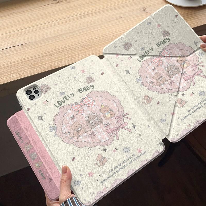 Cartoon Bear Rabbit Tablet Case IPad 11 Inch With Magnetic Detachable Cover Sleep Wake Function