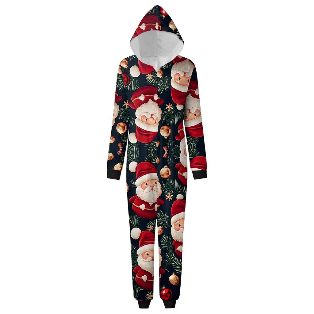 Christmas Print Parent-Child Outfit Hooded Zipper One-Piece Fashionable Home Suit Set