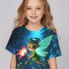 Ropa para niños, camisetas de manga corta con estampado de hadas en 3D encantador para niñas, camisetas casuales cómodas con cuello redondo, ropa para niñas