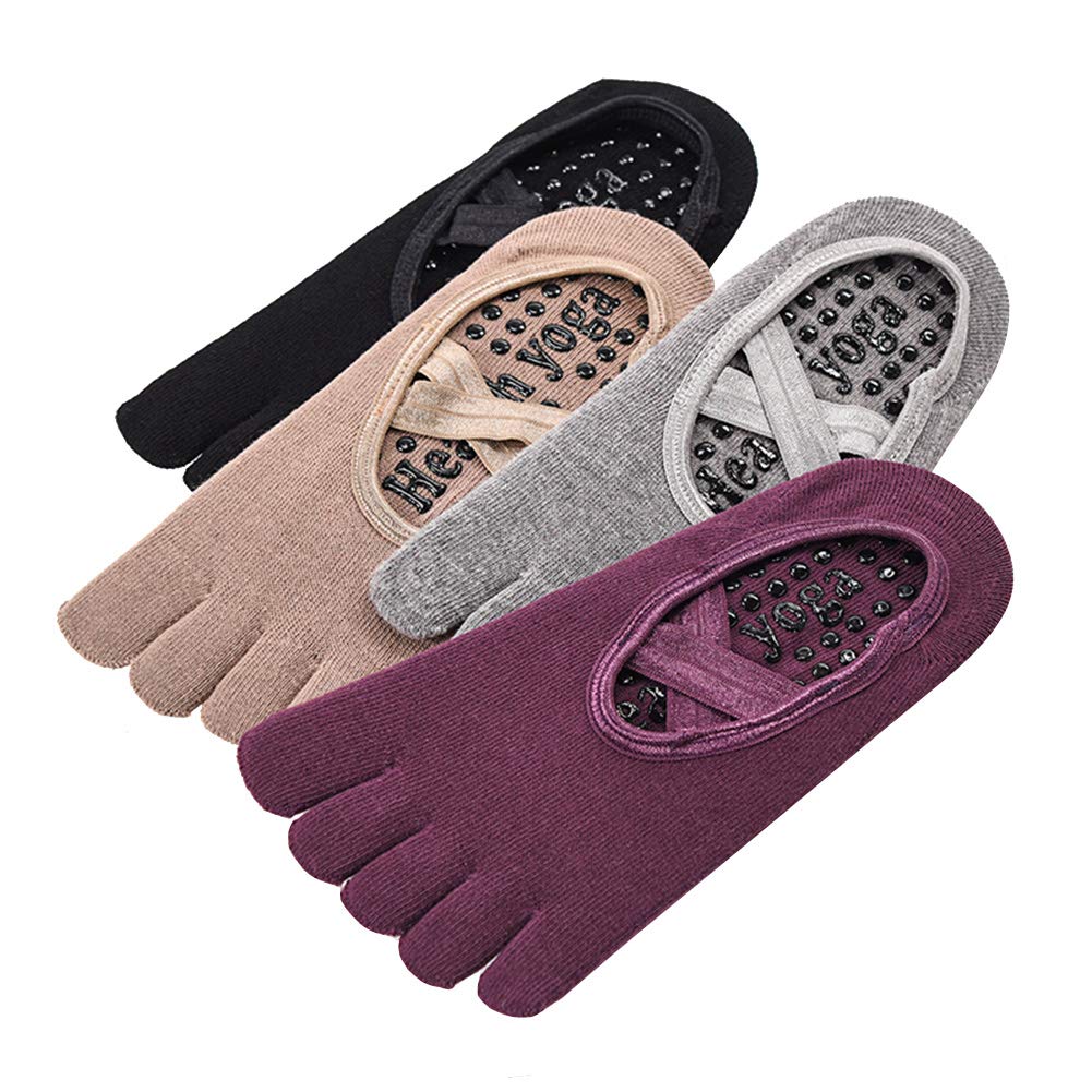 Yoga Socks with Socks for Sports and Sizes Set of 4 Win.Deeper Women's Five-Toe Non-Slip Outdoors, 22-25cm, (Set A)