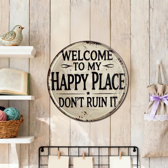 Round Wall Art Sign Retro Style Metal Welcome Sign Rustic Wall Sign for Front Door Bedroom Bathroom Bar Decoration