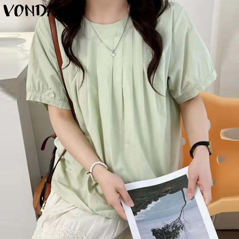 

VONDA Женская повседневная свободная блузка с круглым вырезом и коротким рукавом в полоску S розовый