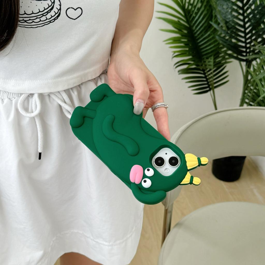 For iPhone 15 Silicone Case Cute Cucumber Sprite Design Shockproof Phone Back Cover