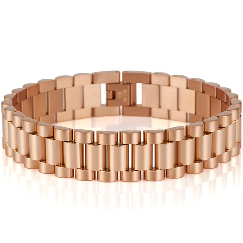 

Мужской браслет шириной 15 мм, 8/9 дюймов, длинная цепочка для часов, мужской браслет из нержавеющей стали золотого цвета, ювелирные аксессуары для мальчиков 23CM розовый