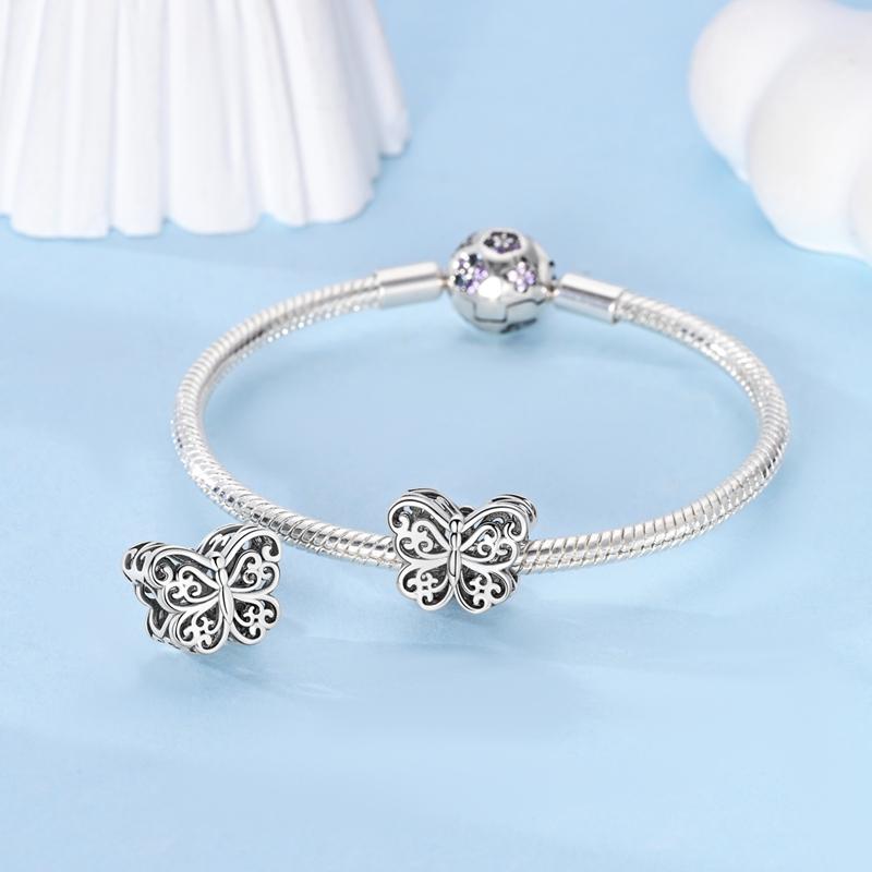 Genuine Charm Copper Exquisite Hollowed-Out Butterfly Bead Fits Charm Plata Bracelet For Women Jewellery Crafting Gift
