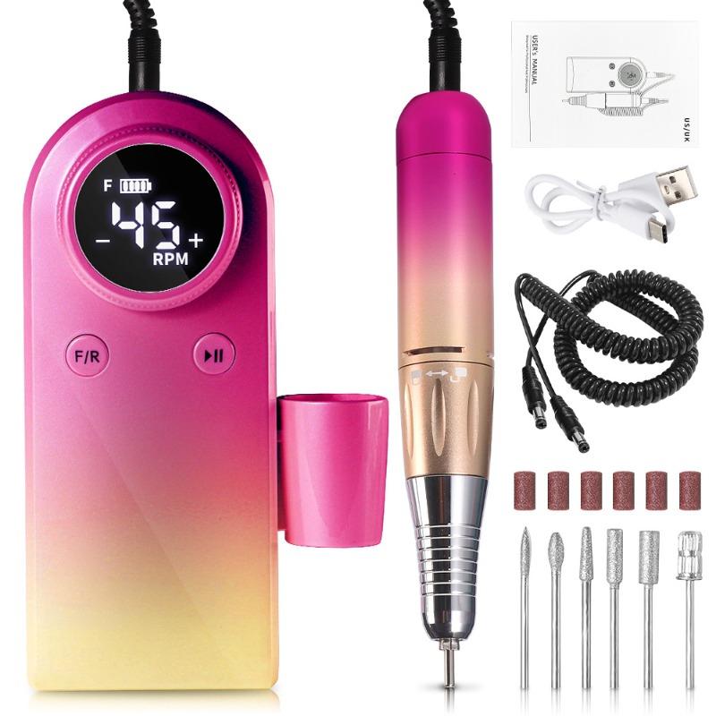 45000 RPM New Portable Nail Drill Professional Rechargeable Electric Nail File Machine File for Acrylic Gel Polishing Removing