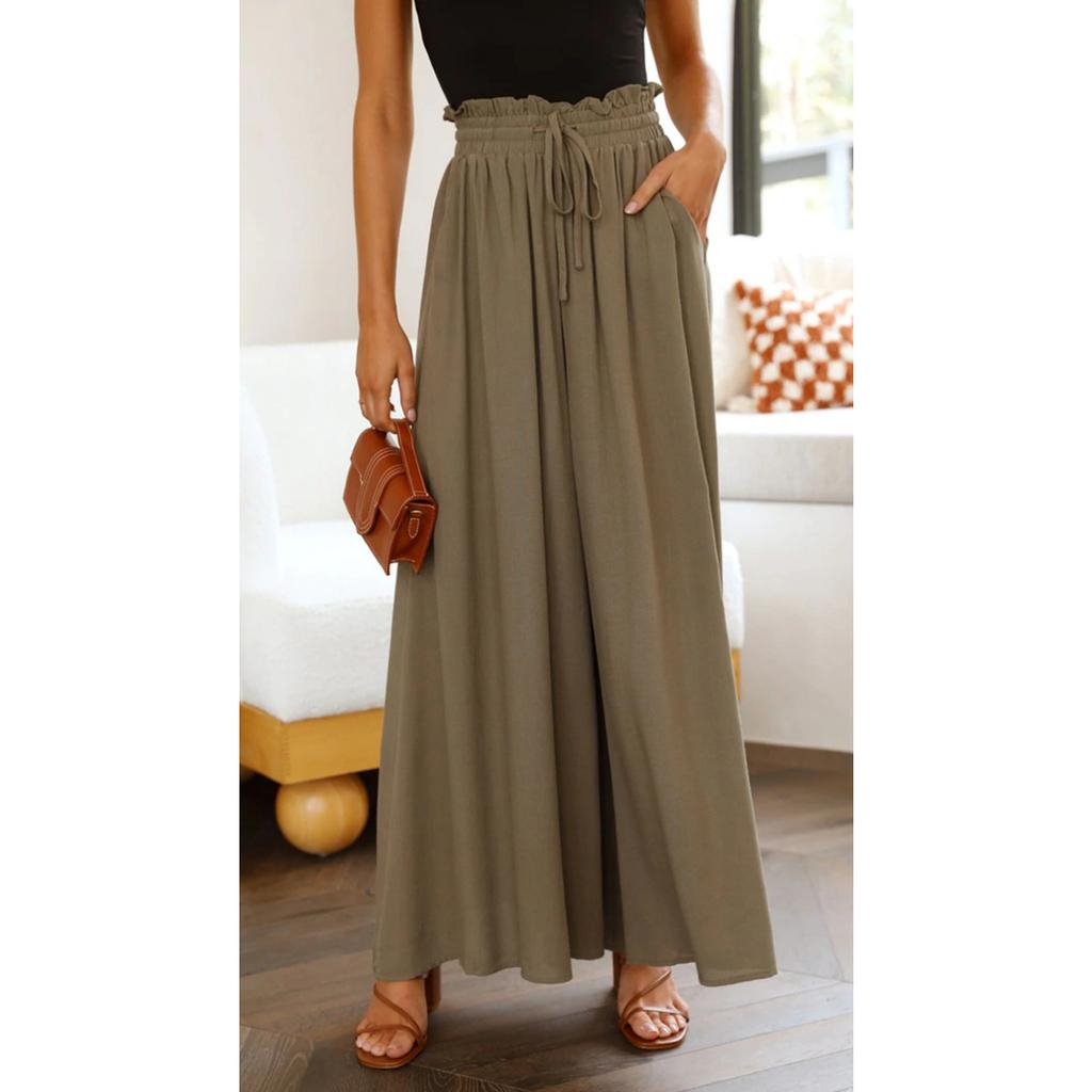 GMXIA Spring Summer Women's Wide-leg Trousers with Elastic Belts, Wide-leg High-waisted Long Style