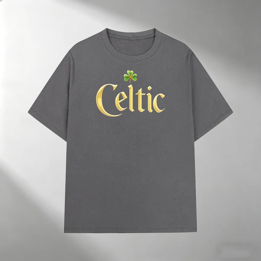 Unisex Pure Cotton T Shirt Fashion Celtic Clover Pattern Print Short Sleeve Tops Casual Streetwear Loose Male Summer Tee Clothing