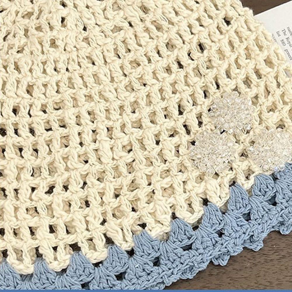 Handmade Crochet Flower Hat Thin Hollow Out Knitted Hat Cute Weave Cap  Girls