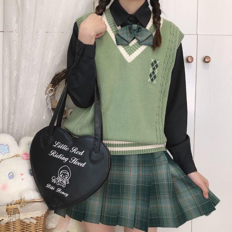 Women Clothing Vintage Classic JK Preppy Style Sweet Sweater Vest Y2K V Neck Sleeveless Chic Loose All Match Knitted Waistcoat