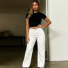 Damjeans med mellanhög stretch, trendiga raka denimbyxor med fickor