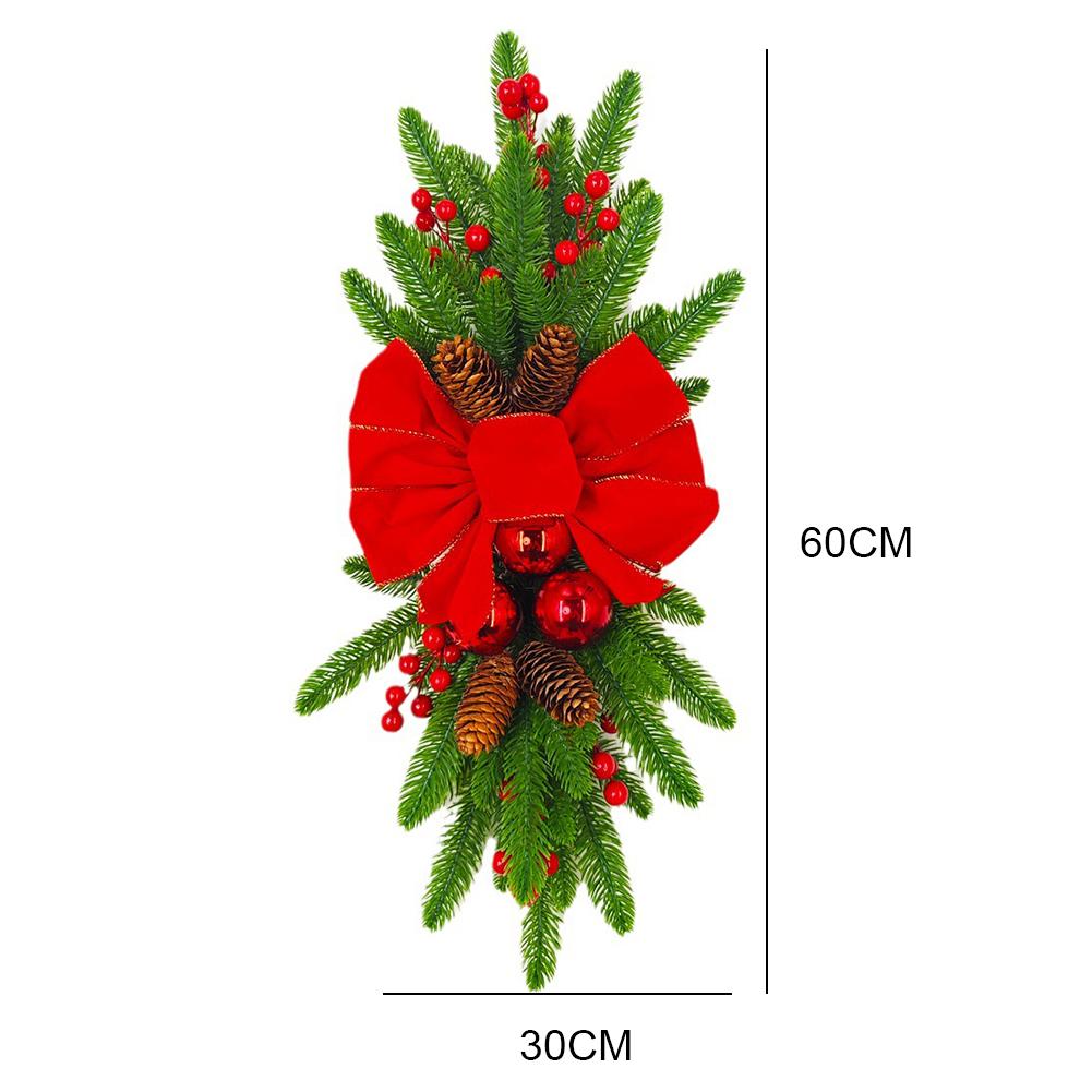 Christmas Light Up Garland Artificial Prelit Stairway Trim with Pinecones&Bowknot Festival Theme for Stair Front Door Decoration