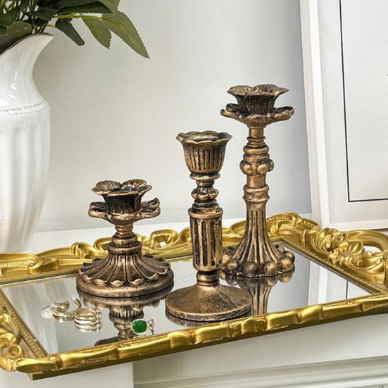 Vintage Candlestick Holder Retro Taper Candle Holder Nostalgic Floral Resin Candle Stand for Wedding Anniversary Table Centerpiece Fireplace Home