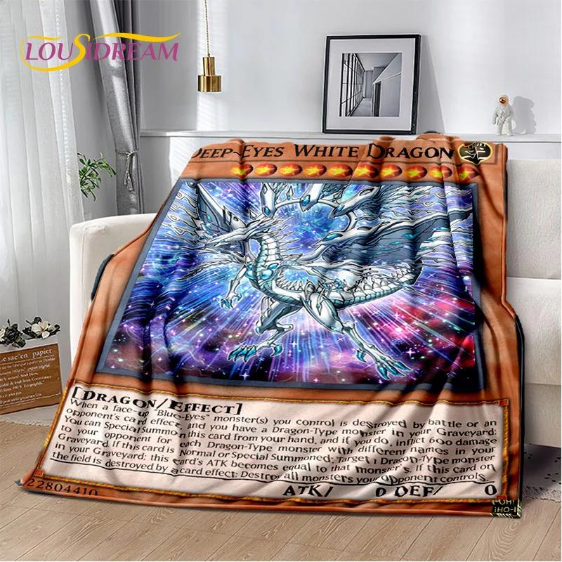 Monster Gold Card Cartoon Yu-Gi-Oh Anime Blue Eyes Dragon Game Soft Flannel Blanket for Bed Bedroom Sofa Picnic,Outdoors Leisure