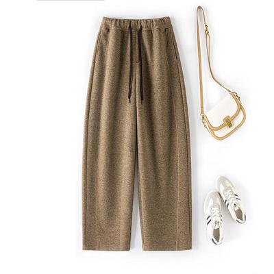 Women's Wool-Blend Elastic Waist Winter Wide-Leg Pants