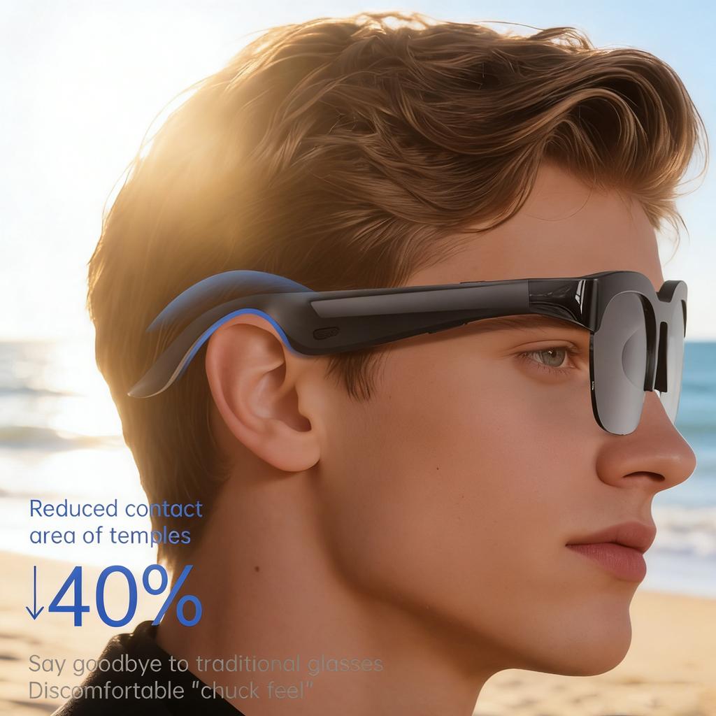 BT Smart Glasses Real-Time 150+ Language Translation Built-in Speakers Voice Control for Men Women Sports Cycling Running