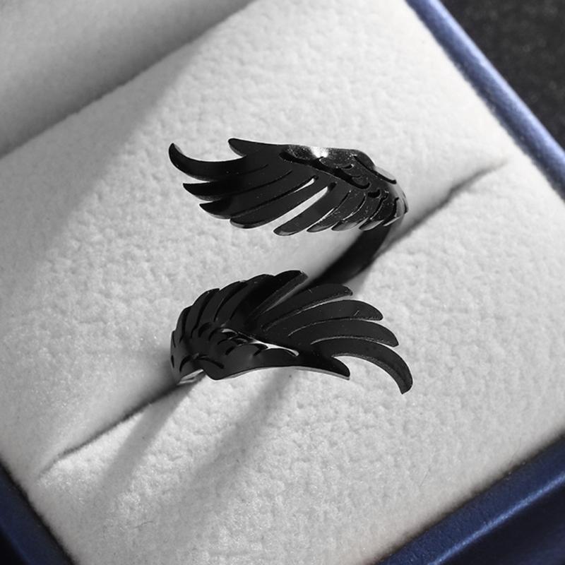 Adjustable Dating Rings Wing Shape Opening Rings Vintage Finger Jewelry Stainless Steel Texture for Party and Daily Wear
