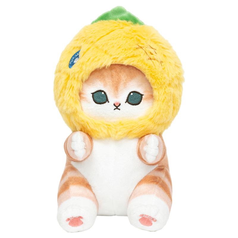 

23 см милая акула кошка превращается в клубнику, апельсин, чернику, ананас, плюшевые игрушки, мультяшные фрукты, животные, мягкие куклы, подарок на день рождения 23cm