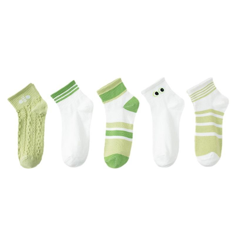 10 Pairs of Women's Autumn Color Striped Casual Small Fresh Sweat Absorbing Breathable Sports White Socks