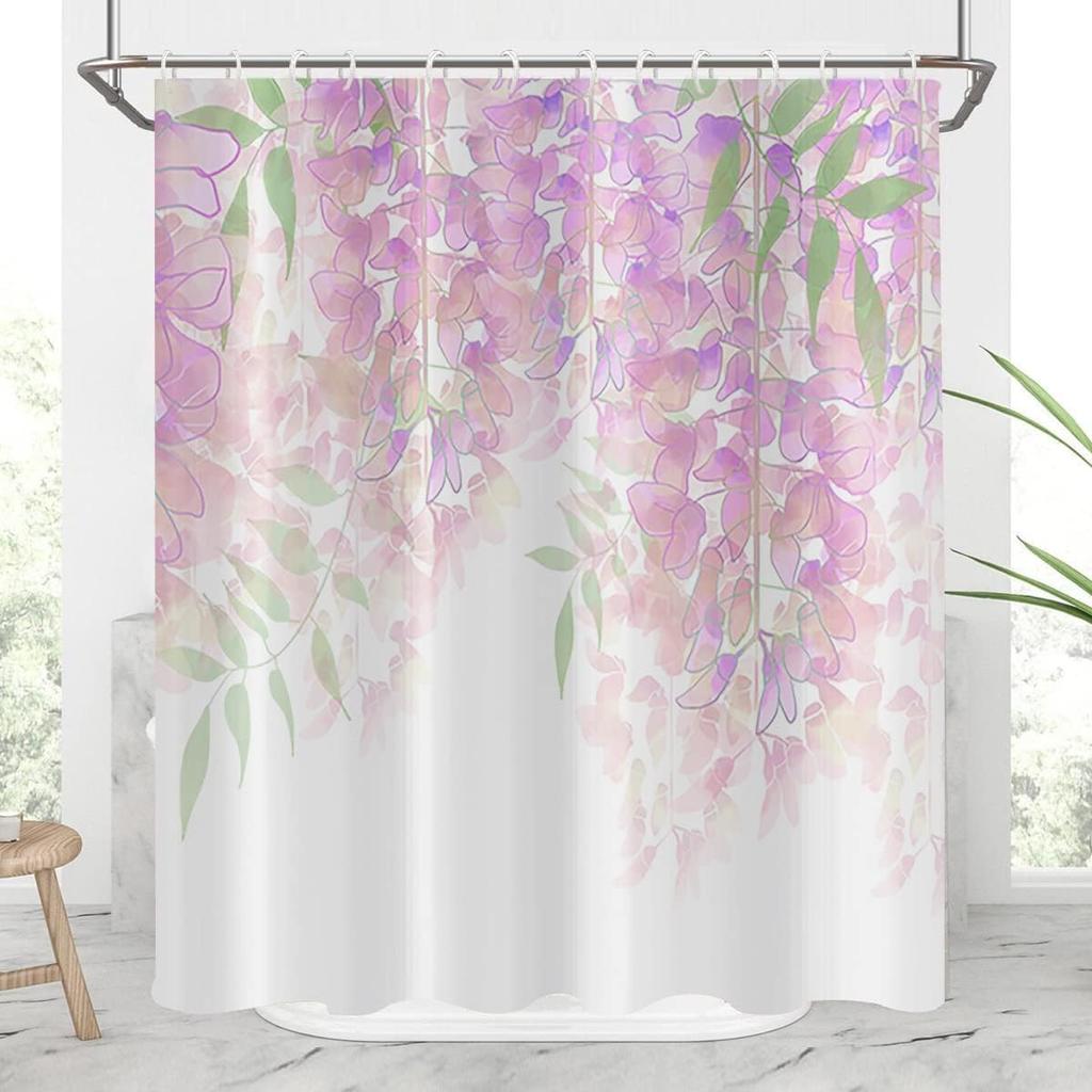 Blossom Shower Curtains for Bathroom Floral Shower Curtain with Hooks Waterproof Polyester Fabric (Purple Flower, 72" L x 72" W)