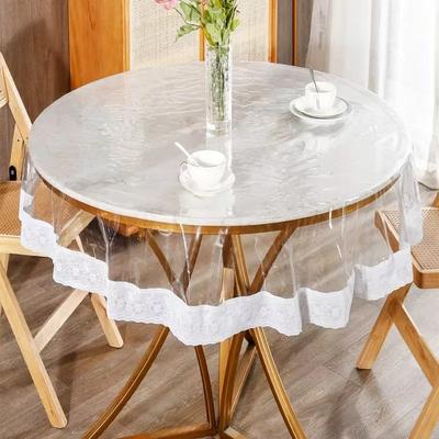 Elegante runde Tischdecke - PEVA mit Oberfläche, geruchlos mit elegant genähten Rändern für Küchen- & Esszimmerdekoration, Dicke 0,13 mm