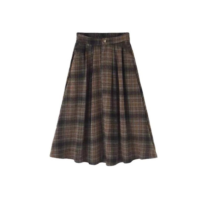 

Elegant Vintage Yellow Cardigan & Plaid Skirt Two-Piece Set for Women Small