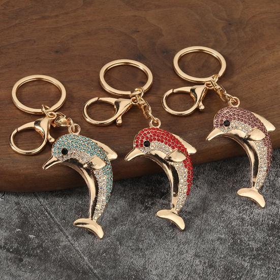 Keychain Pendant, Sparkling Rhinestones Dolphin Shape Keychain, Electroplated Surface Key Holder with Key Ring And Lobster Clasp